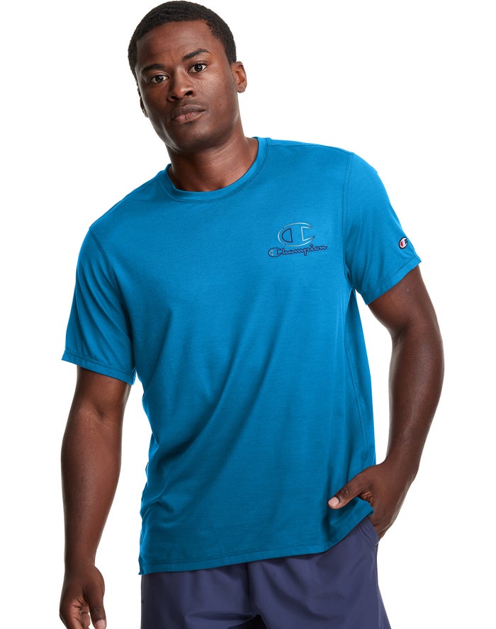 Champion Mens T-Shirt NZ - Tee Outline Logo Blue ( 2740-CZJDS )